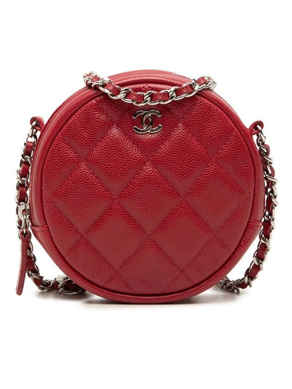 Chanel Quilted CC Logo Crossbody Chain Shoulder Bag Red Caviar Leather